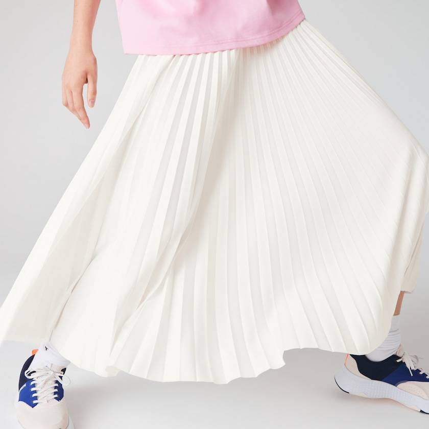 Women's Lacoste White Skirts Branded Elasticised Pleated MO9-37693I7