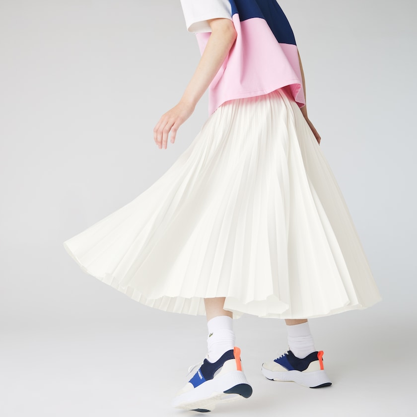 Women's Lacoste White Skirts Branded Elasticised Pleated MO9-37693I7