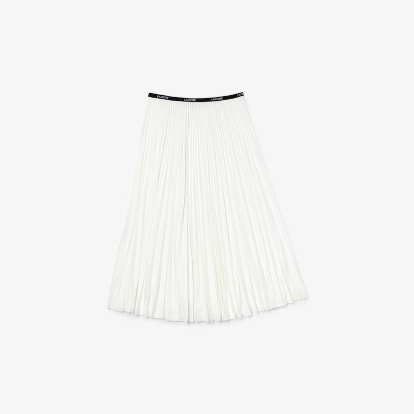 Women's Lacoste White Skirts Branded Elasticised Pleated MO9-37693I7