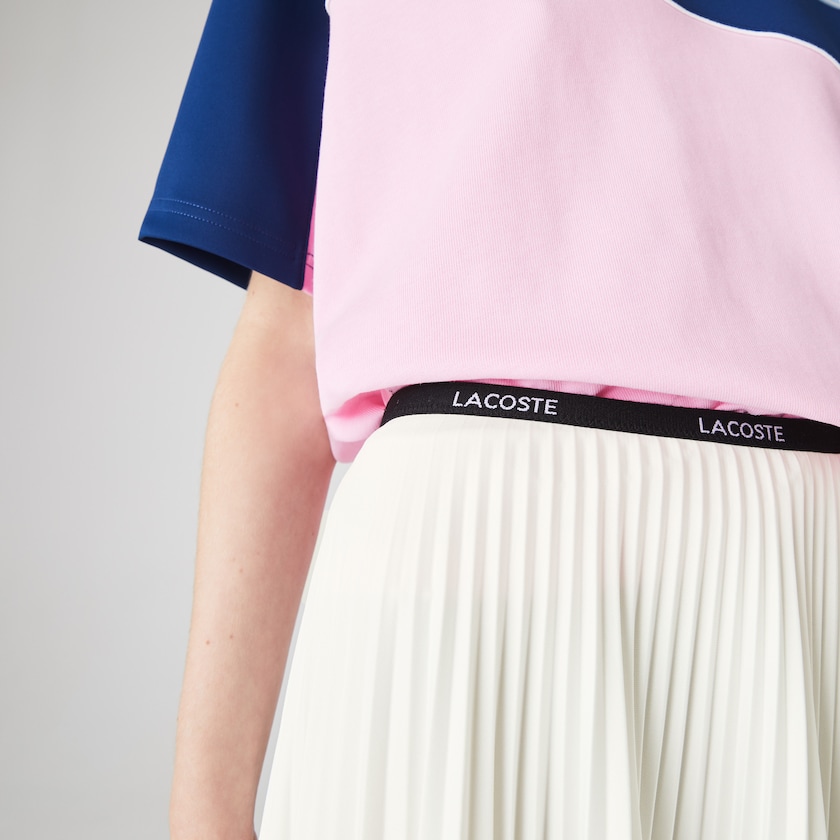Women's Lacoste White Skirts Branded Elasticised Pleated MO9-37693I7
