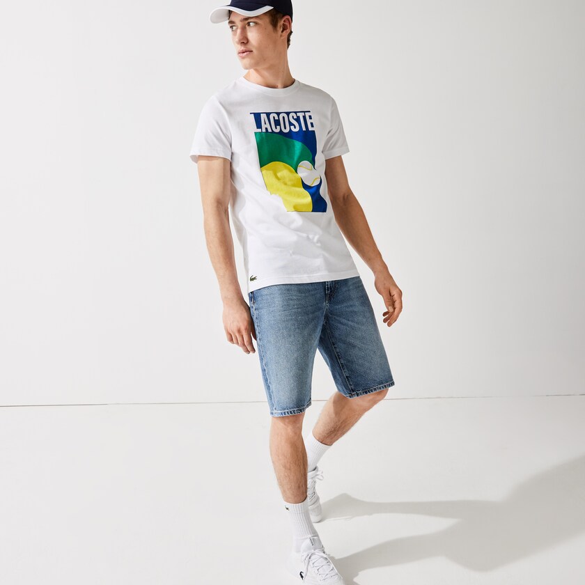 Men's Lacoste White T Shirts Breathable Graphic Print WG2-75587E2