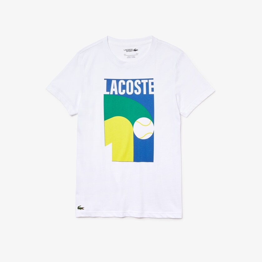 Men's Lacoste White T Shirts Breathable Graphic Print WG2-75587E2