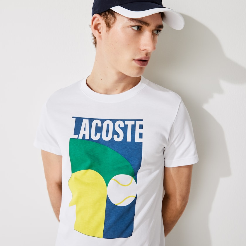 Men's Lacoste White T Shirts Breathable Graphic Print WG2-75587E2