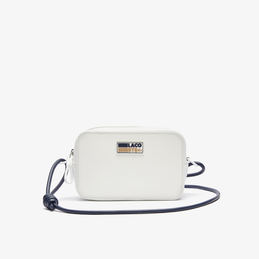 Women's Lacoste White Shoulder Bag Chantaco Badge Small Matte Piqué Leather PM1-26482Q0