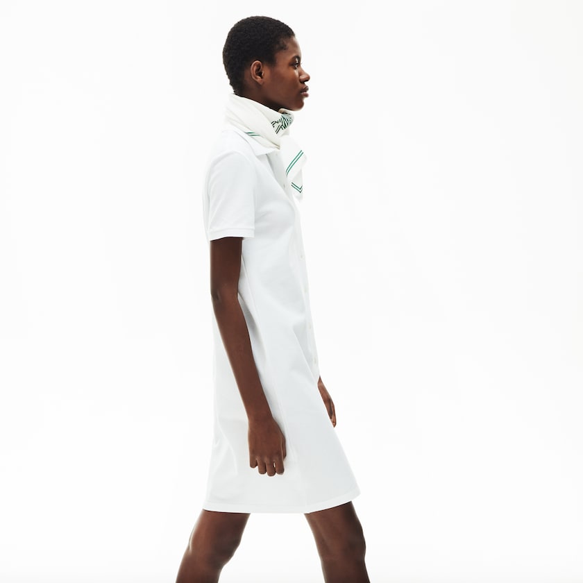 Women's Lacoste White Polo Dress Cotton Piqué Buttoned ZH0-54415G6