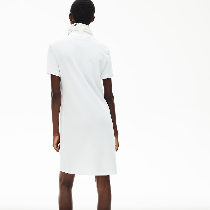 Women's Lacoste White Polo Dress Cotton Piqué Buttoned ZH0-54415G6