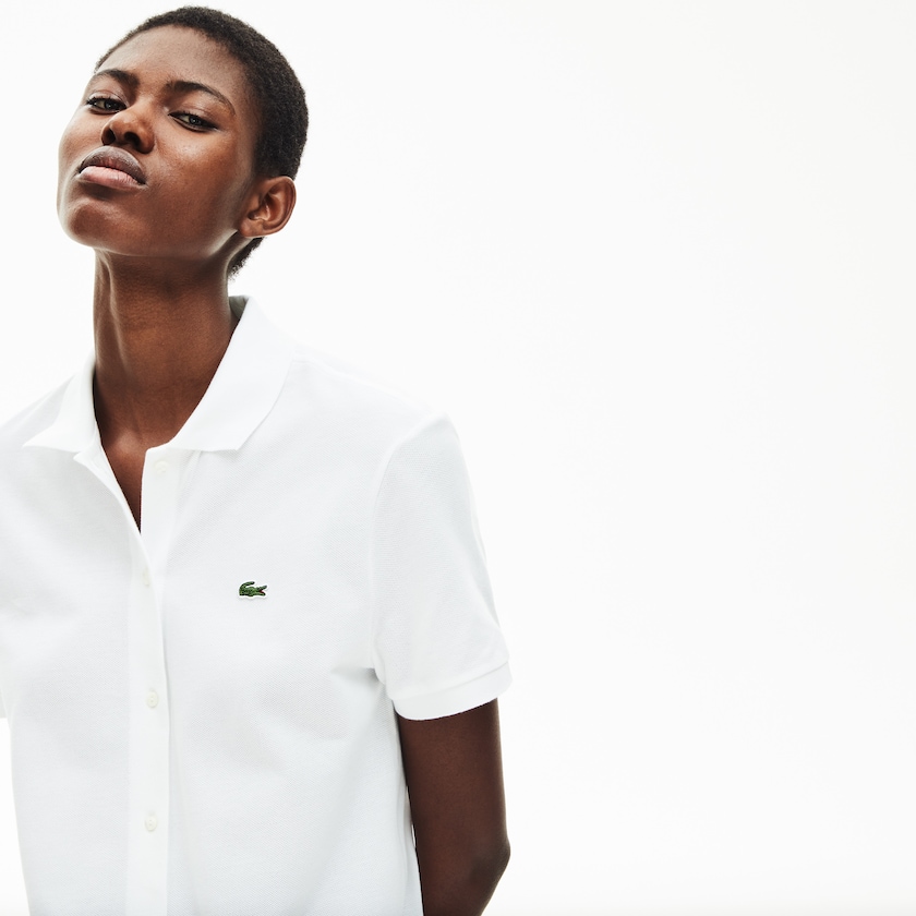 Women's Lacoste White Polo Dress Cotton Piqué Buttoned ZH0-54415G6