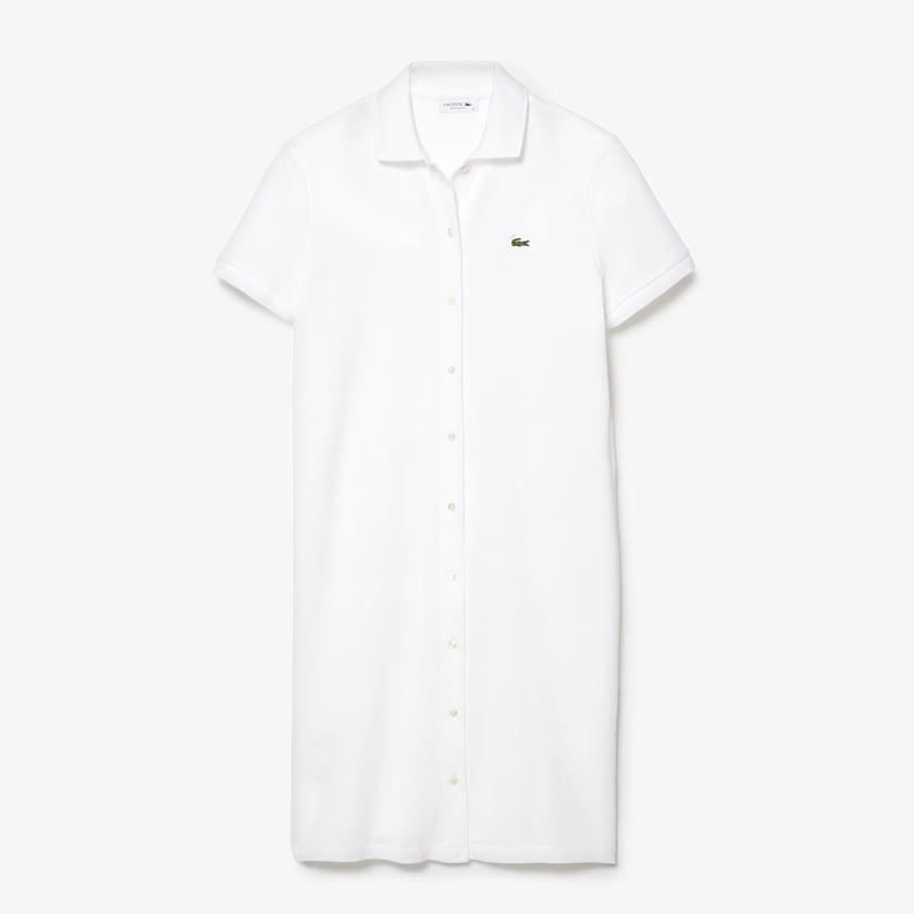 Women's Lacoste White Polo Dress Cotton Piqué Buttoned ZH0-54415G6