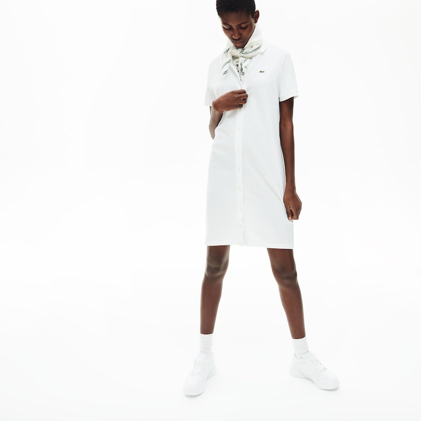 Women's Lacoste White Polo Dress Cotton Piqué Buttoned ZH0-54415G6