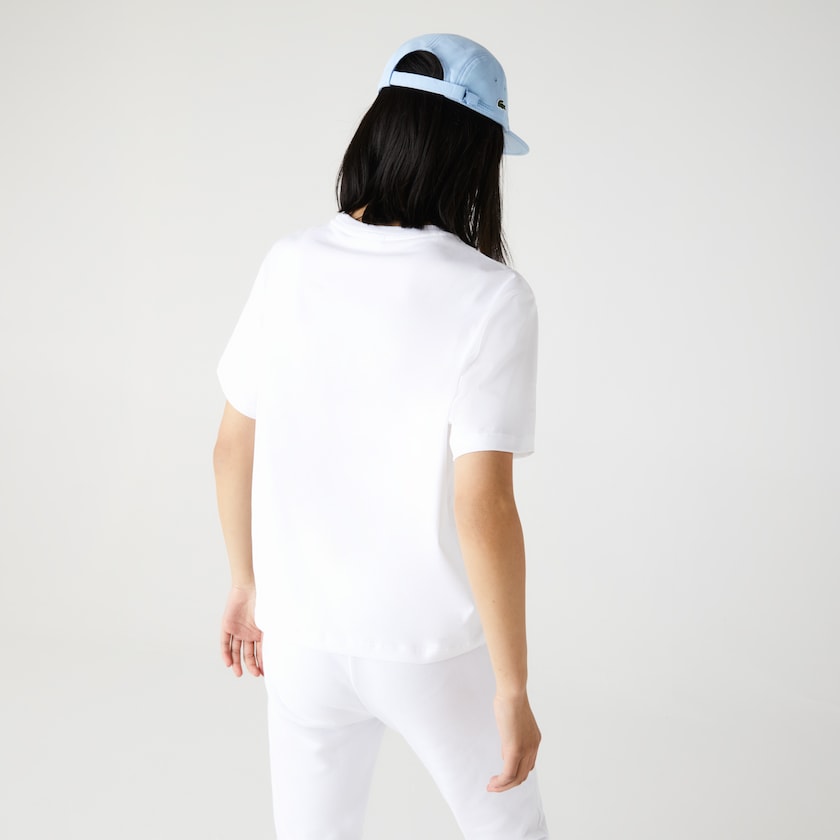 Women's Lacoste White T Shirts Crew Neck Premium Cotton CG8-67136I8