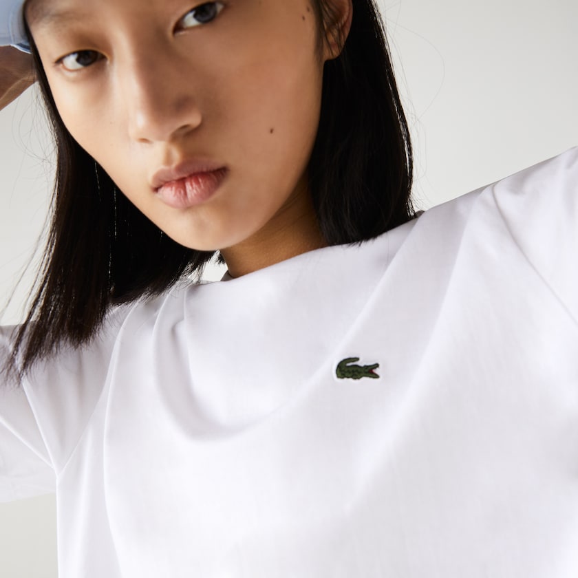 Women's Lacoste White T Shirts Crew Neck Premium Cotton CG8-67136I8