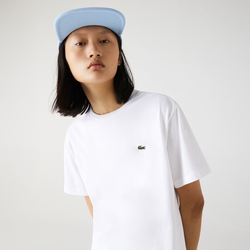 Women's Lacoste White T Shirts Crew Neck Premium Cotton CG8-67136I8