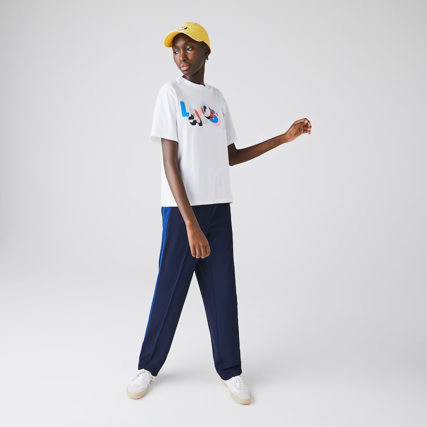 Women's Lacoste White T Shirts Crew Neck Printed Soft Cotton DW3-06830G2