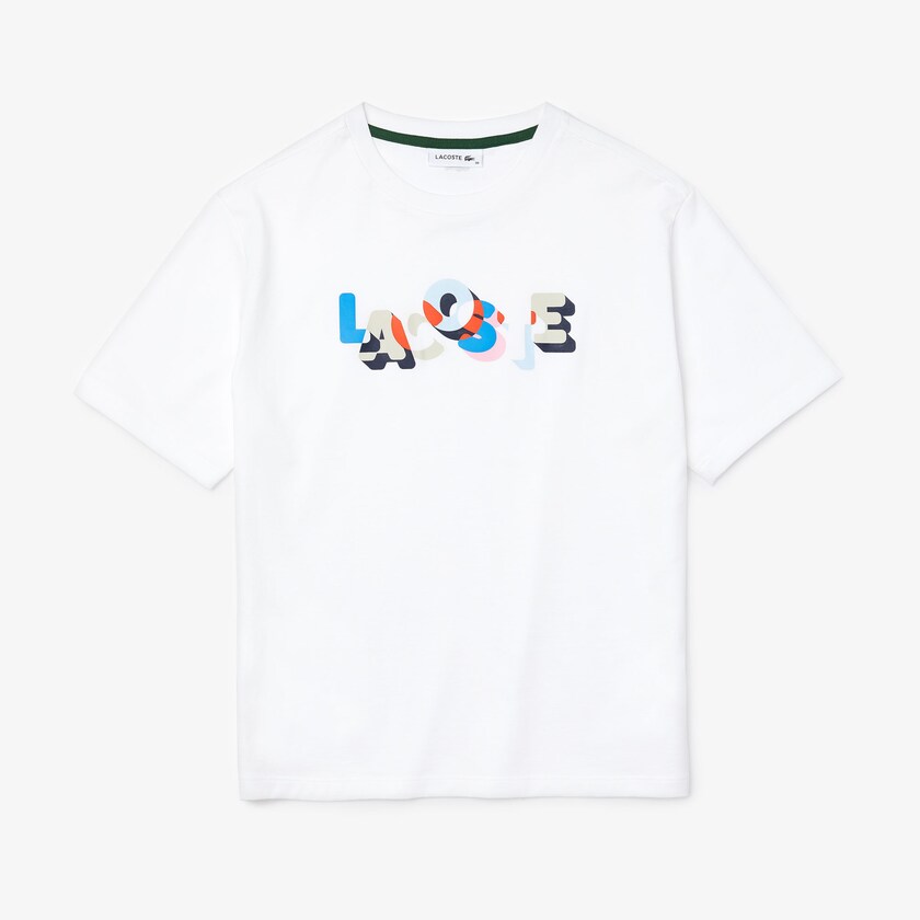 Women's Lacoste White T Shirts Crew Neck Printed Soft Cotton DW3-06830G2