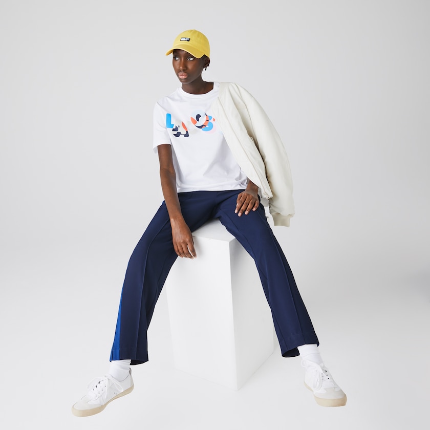 Women's Lacoste White T Shirts Crew Neck Printed Soft Cotton DW3-06830G2