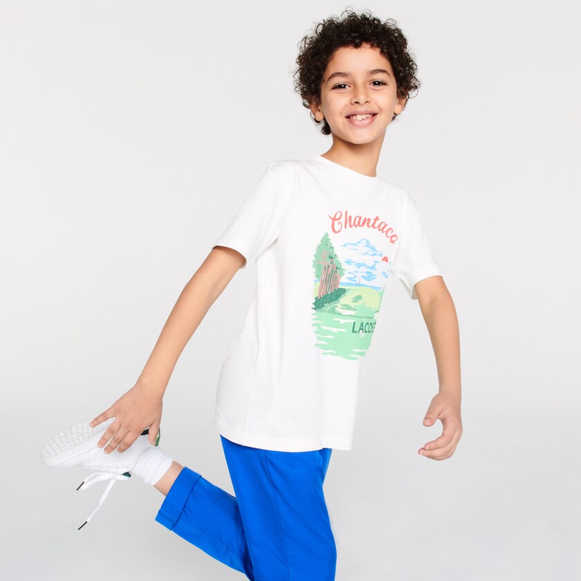 Kids' Lacoste White T Shirts Crewneck Chantaco-Print Cotton YI5-99019E2
