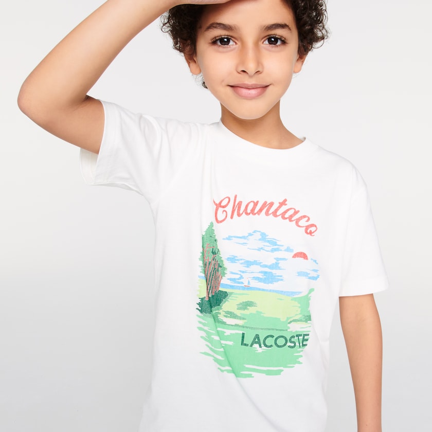 Kids' Lacoste White T Shirts Crewneck Chantaco-Print Cotton YI5-99019E2