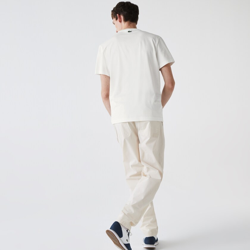 Men's Lacoste White T Shirts Heritage Stripe Cotton CK9-81438P4