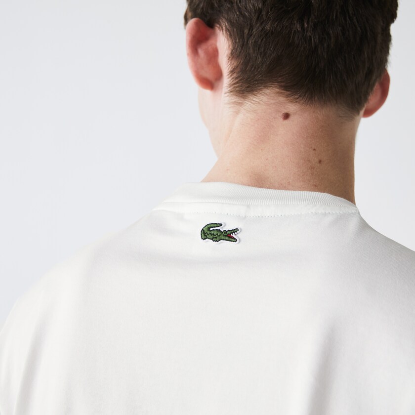 Men's Lacoste White T Shirts Heritage Stripe Cotton CK9-81438P4