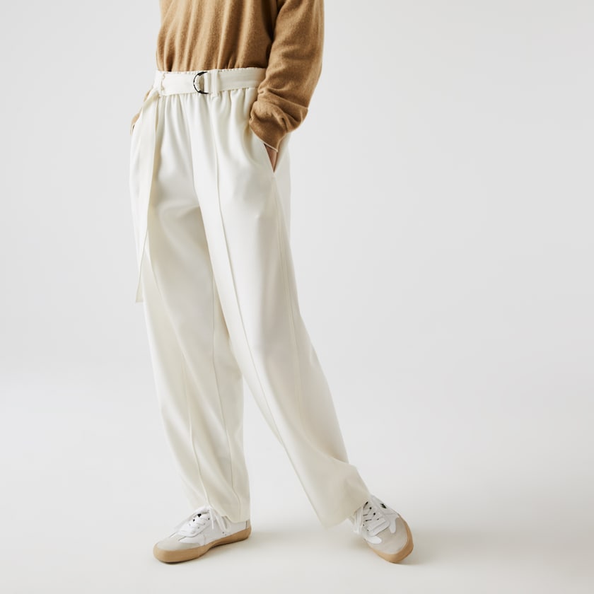 Women's Lacoste White Pants High-Waisted Flared Wool Blend AZ8-38303T8