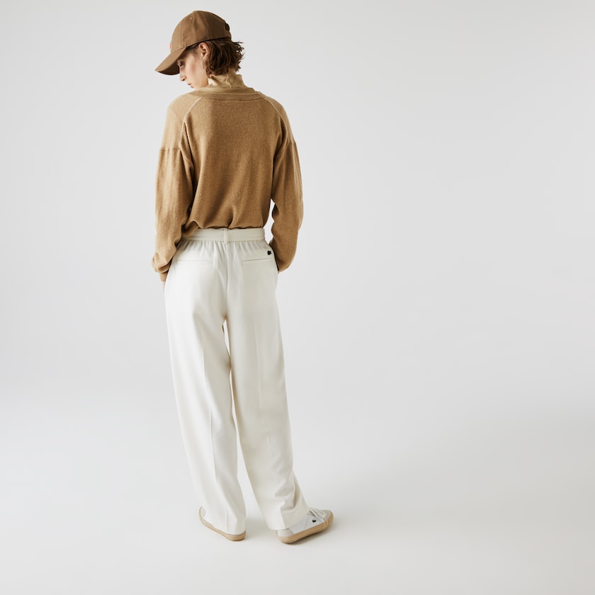 Women's Lacoste White Pants High-Waisted Flared Wool Blend AZ8-38303T8