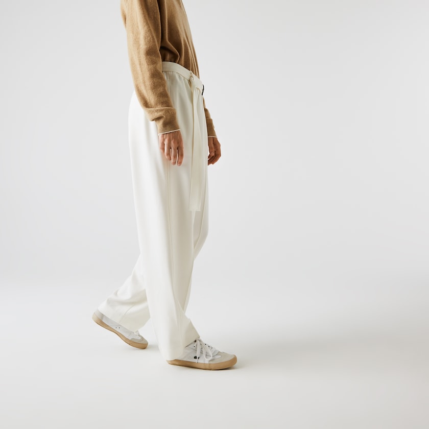 Women's Lacoste White Pants High-Waisted Flared Wool Blend AZ8-38303T8