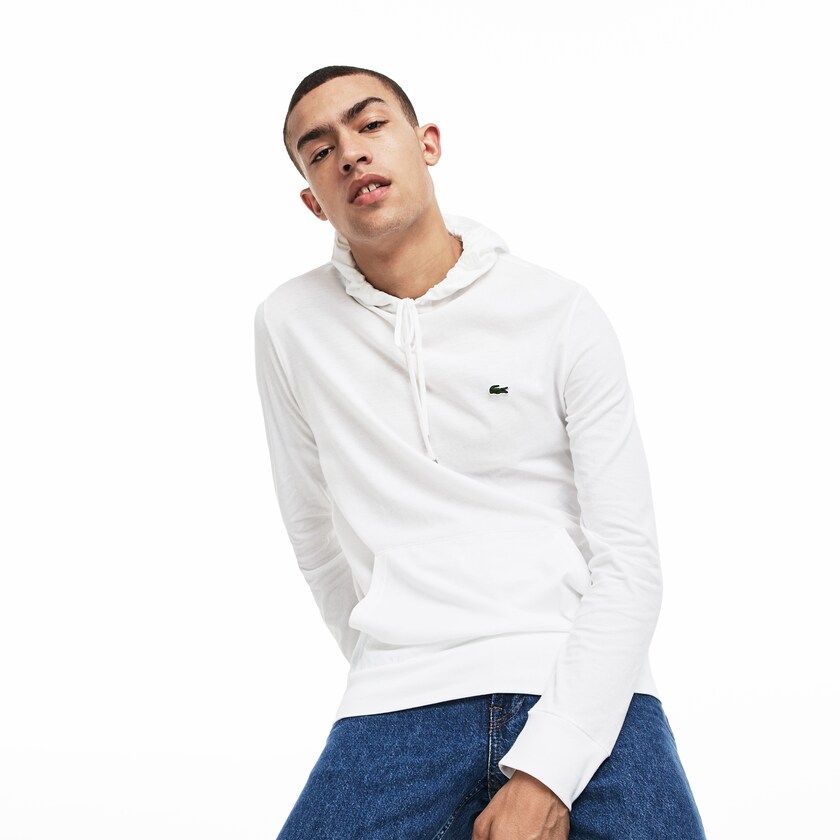 Men's Lacoste White T Shirts Hooded Cotton XS8-64056J6