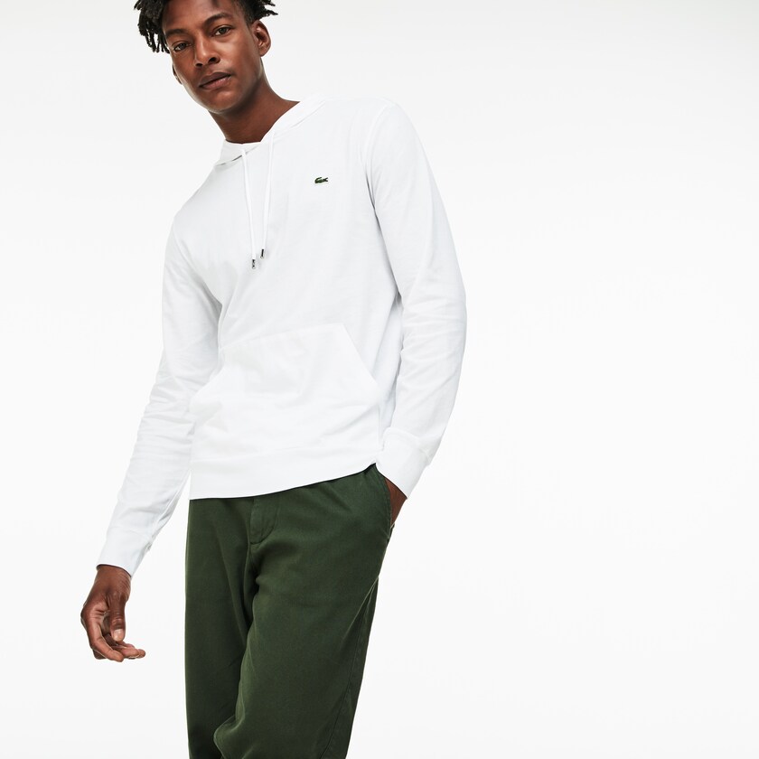 Men's Lacoste White T Shirts Hooded Cotton XS8-64056J6