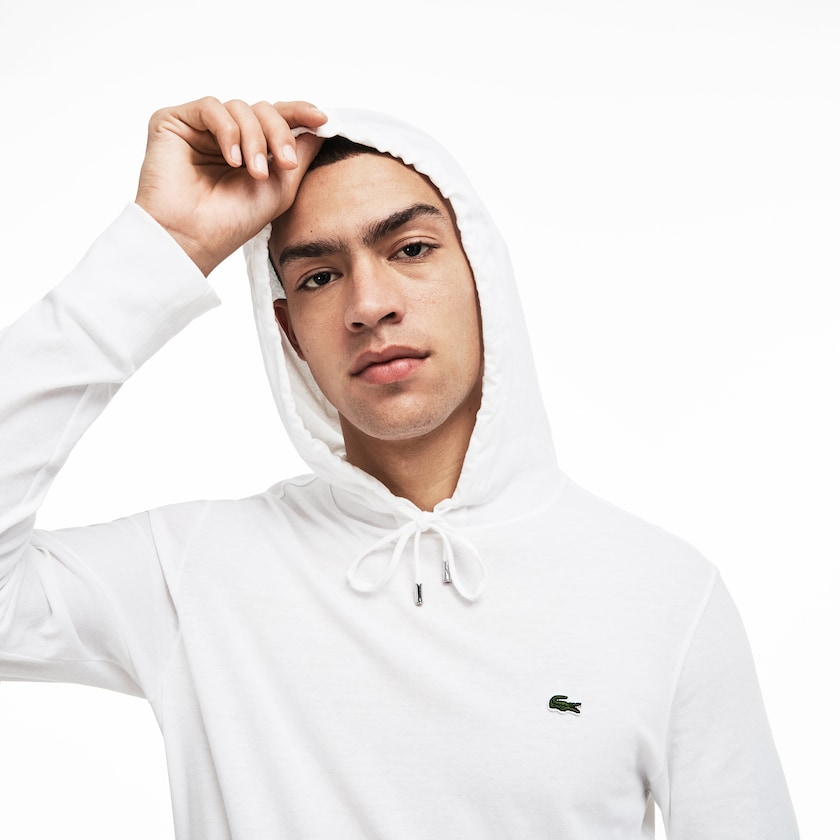 Men's Lacoste White T Shirts Hooded Cotton XS8-64056J6