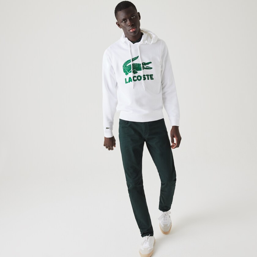 Men's Lacoste White Sweatshirts Hooded Fleece With Printed Logo YG2-51515O1
