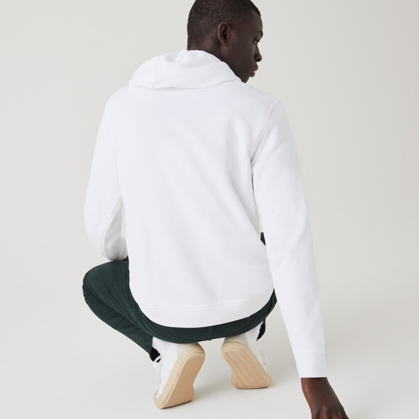 Men's Lacoste White Sweatshirts Hooded Fleece With Printed Logo YG2-51515O1