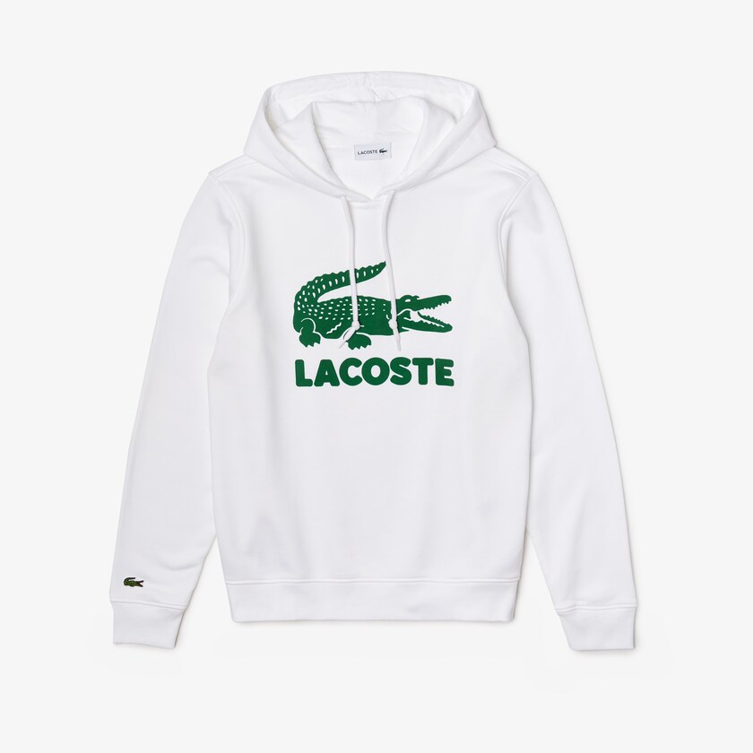 Men's Lacoste White Sweatshirts Hooded Fleece With Printed Logo YG2-51515O1