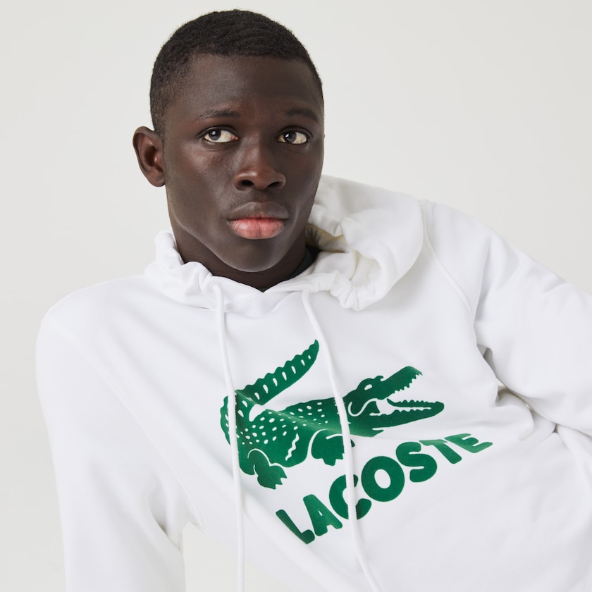 Men's Lacoste White Sweatshirts Hooded Fleece With Printed Logo YG2-51515O1