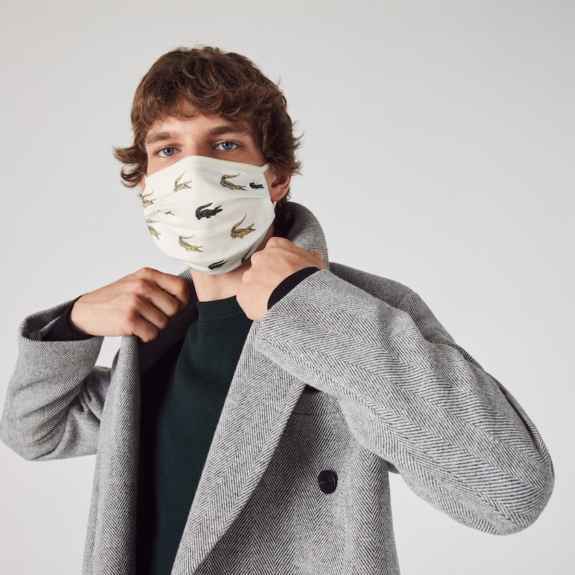 Men's Lacoste White Masks L.12.12 Croc Print Face in Cotton Piqué LE8-10821S7