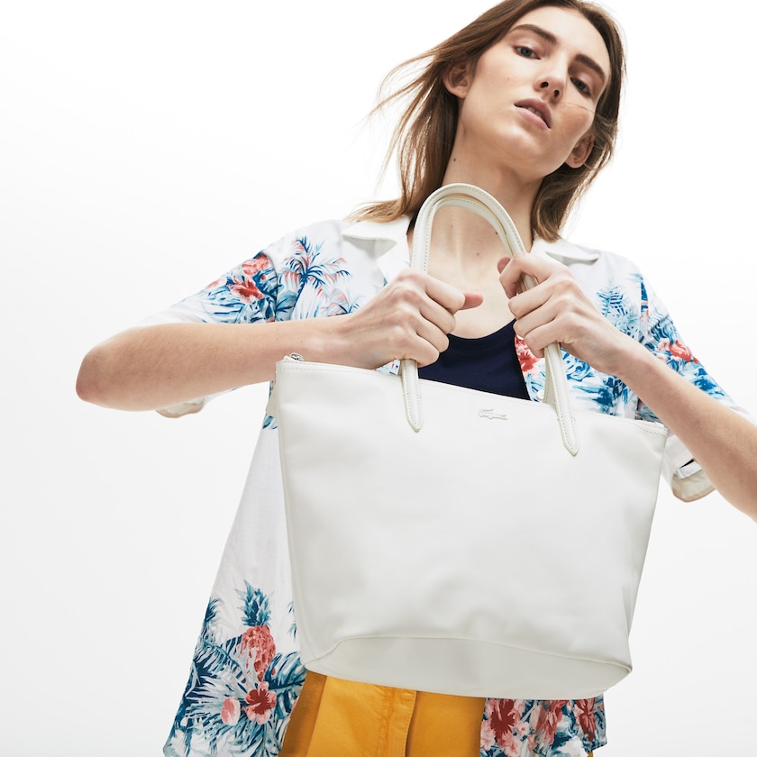 Women's Lacoste White Tote Bags L.12.12 Small Leather VF3-97119D3