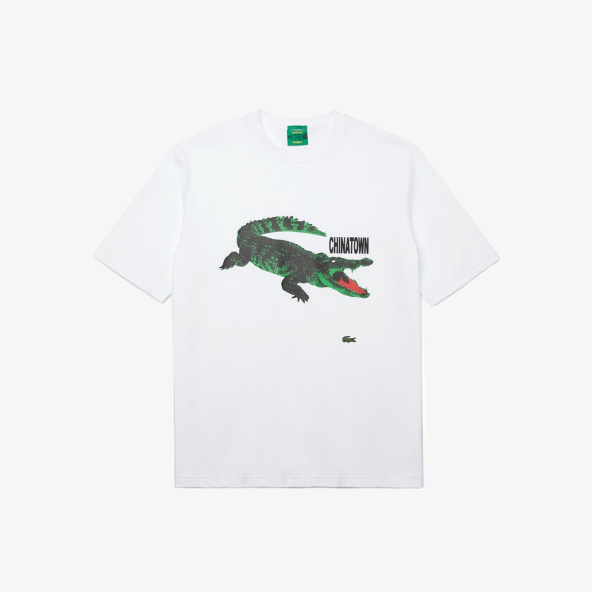 Women's Lacoste White T Shirts LIVE Chinatown Market Collaboration Cotton YT2-23322J6