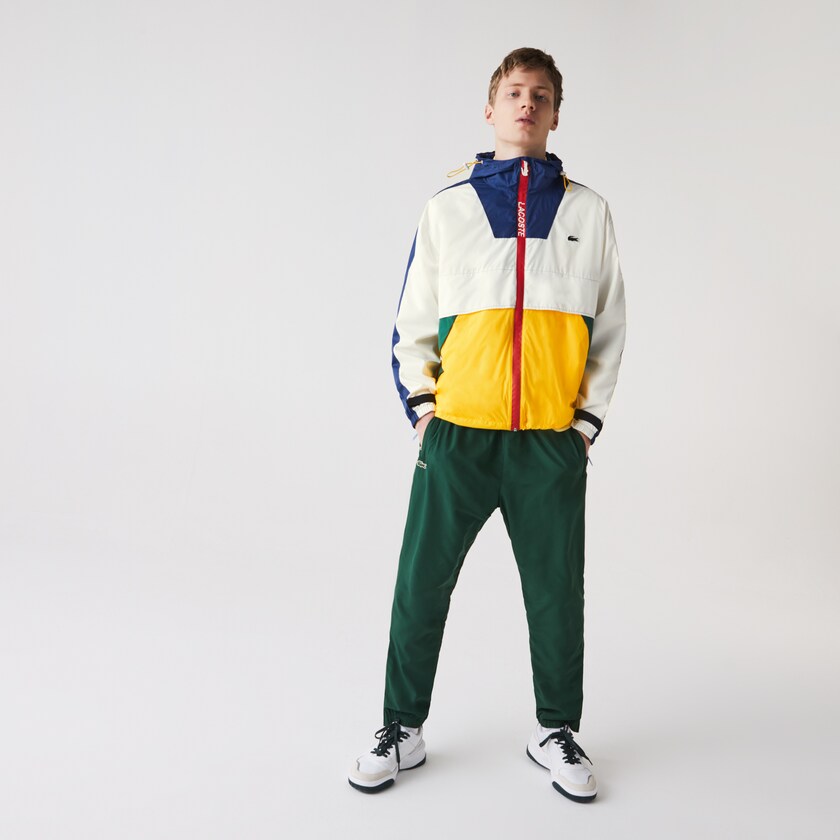 Men's Lacoste White Windbreaker LIVE Hooded Zippered Colorblock PE4-24102O7