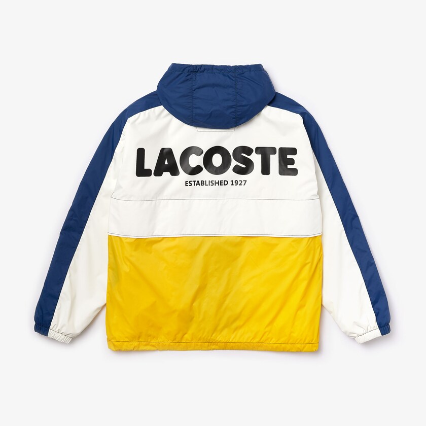 Men's Lacoste White Windbreaker LIVE Hooded Zippered Colorblock PE4-24102O7