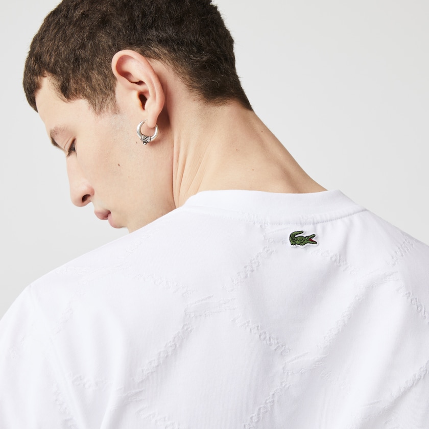 Men's Lacoste White T Shirts LIVE Monogram Printed EQ4-59035U0