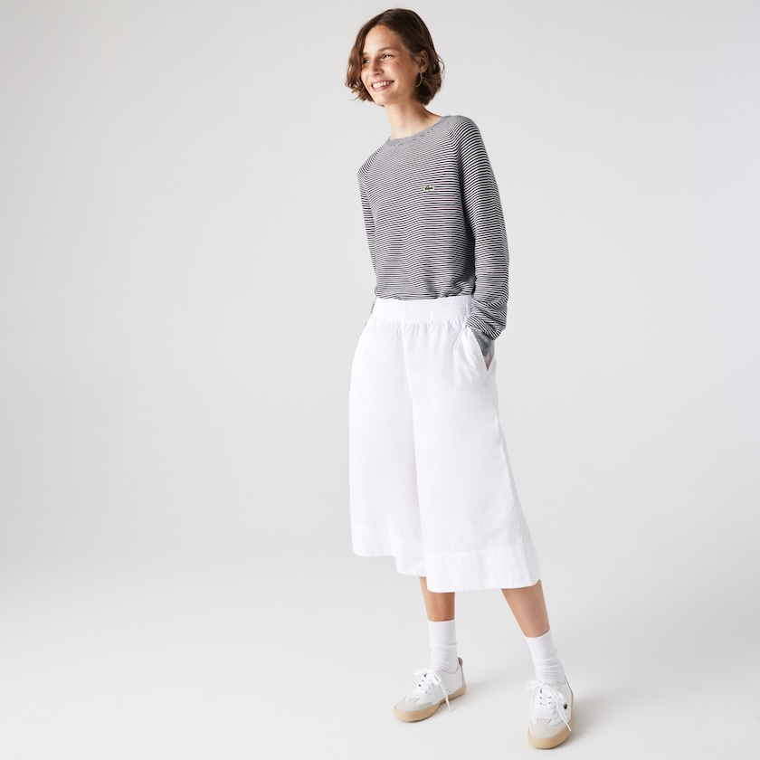 Women's Lacoste White Pants Light Cotton Poplin Culottes KM5-20292T7