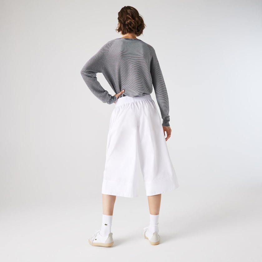 Women's Lacoste White Pants Light Cotton Poplin Culottes KM5-20292T7