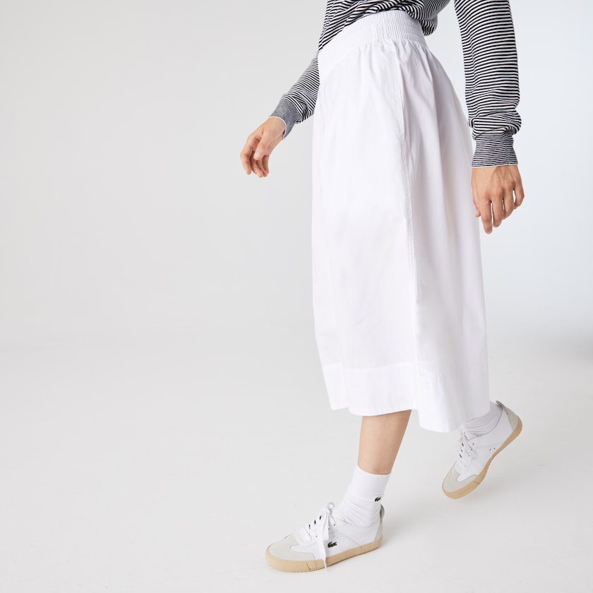 Women's Lacoste White Pants Light Cotton Poplin Culottes KM5-20292T7