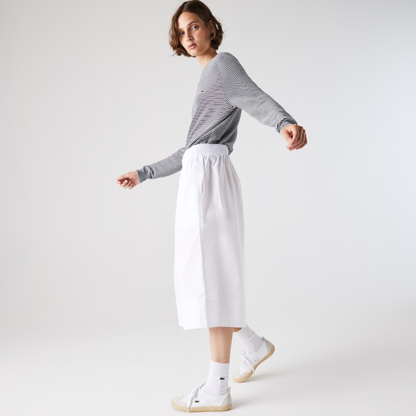 Women's Lacoste White Pants Light Cotton Poplin Culottes KM5-20292T7
