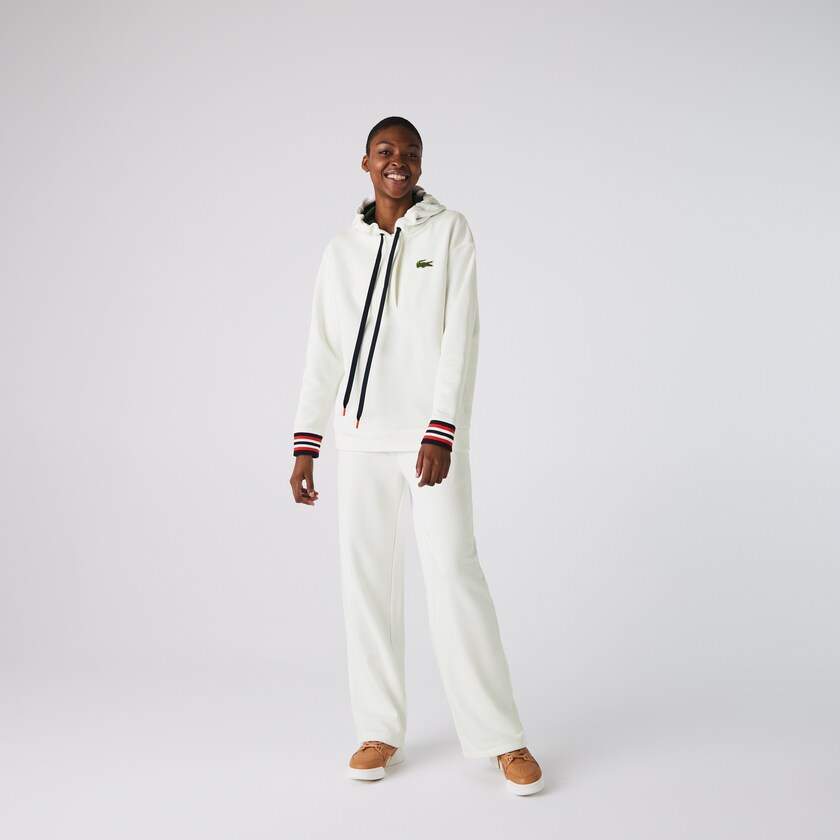 Women's Lacoste White Sweatshirts Made In France Hooded Organic Cotton Fleece SM7-23992G4