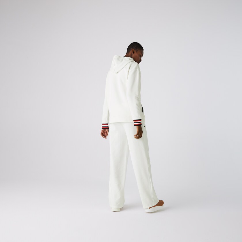 Women's Lacoste White Sweatshirts Made In France Hooded Organic Cotton Fleece SM7-23992G4