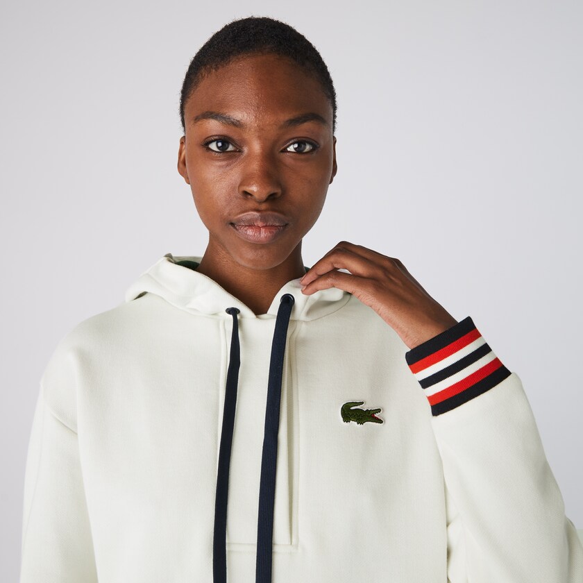 Women's Lacoste White Sweatshirts Made In France Hooded Organic Cotton Fleece SM7-23992G4
