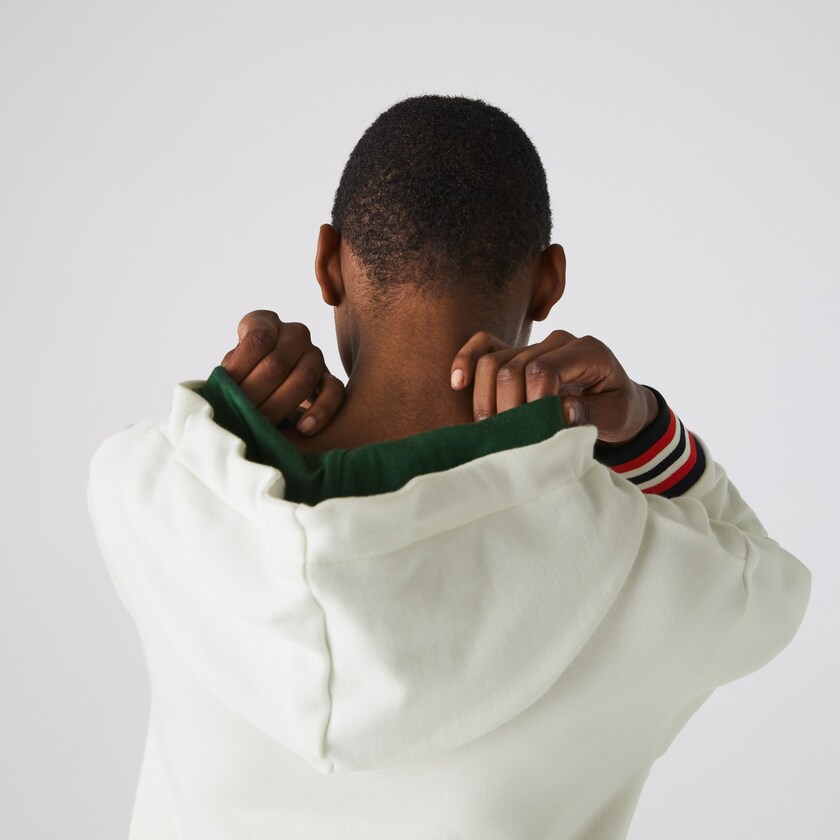 Women's Lacoste White Sweatshirts Made In France Hooded Organic Cotton Fleece SM7-23992G4