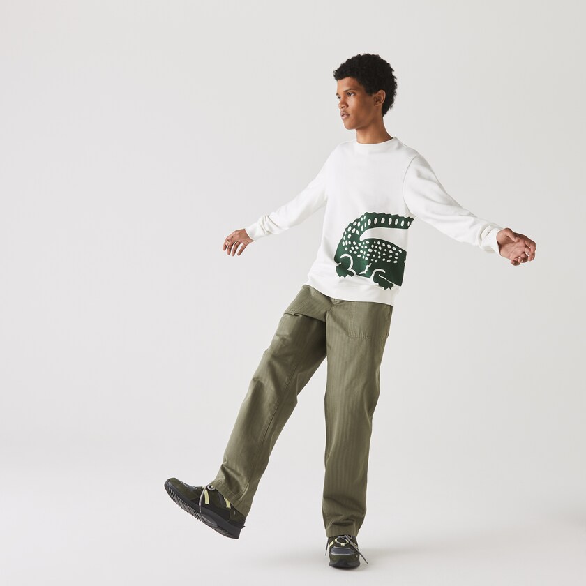 Men's Lacoste White Sweatshirts Oversize Croc Crew Neck Cotton SG7-39533B7