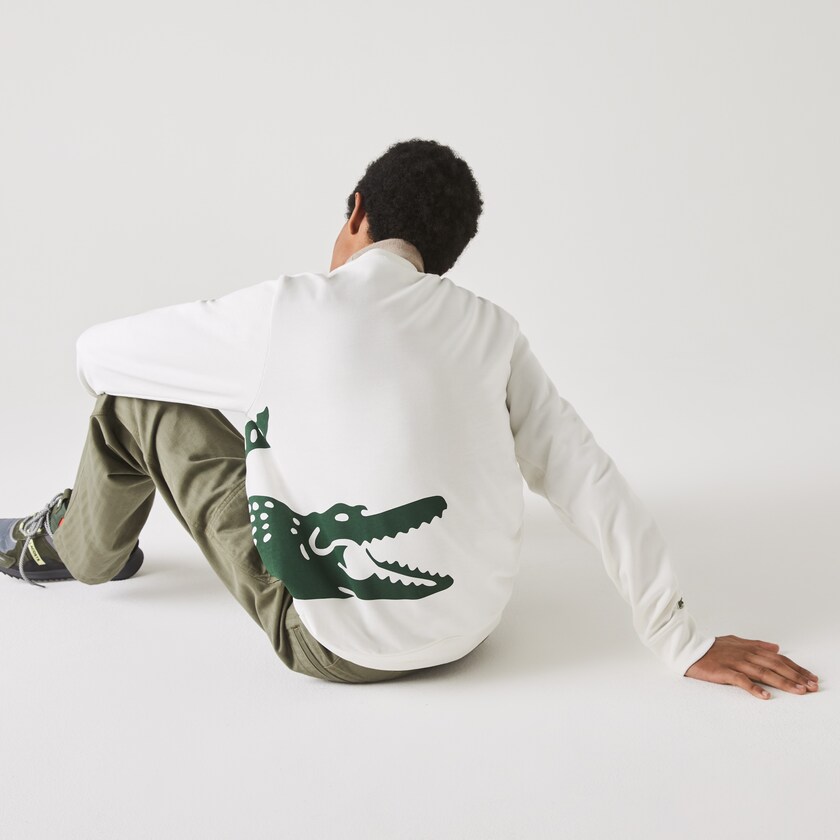 Men's Lacoste White Sweatshirts Oversize Croc Crew Neck Cotton SG7-39533B7