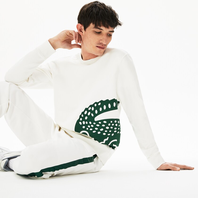 Men's Lacoste White Sweatshirts Oversize Croc Crew Neck Cotton SG7-39533B7